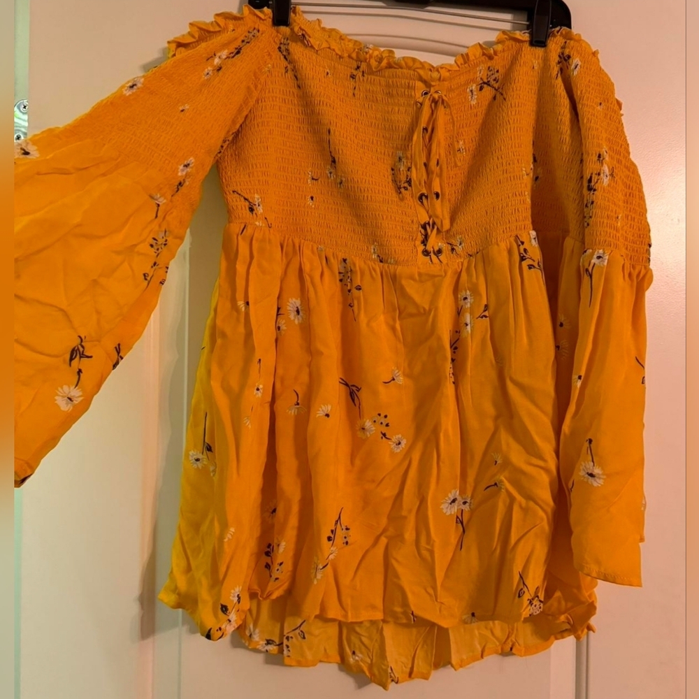 Torrid Yellow Smocked Blouse with Floral Accents